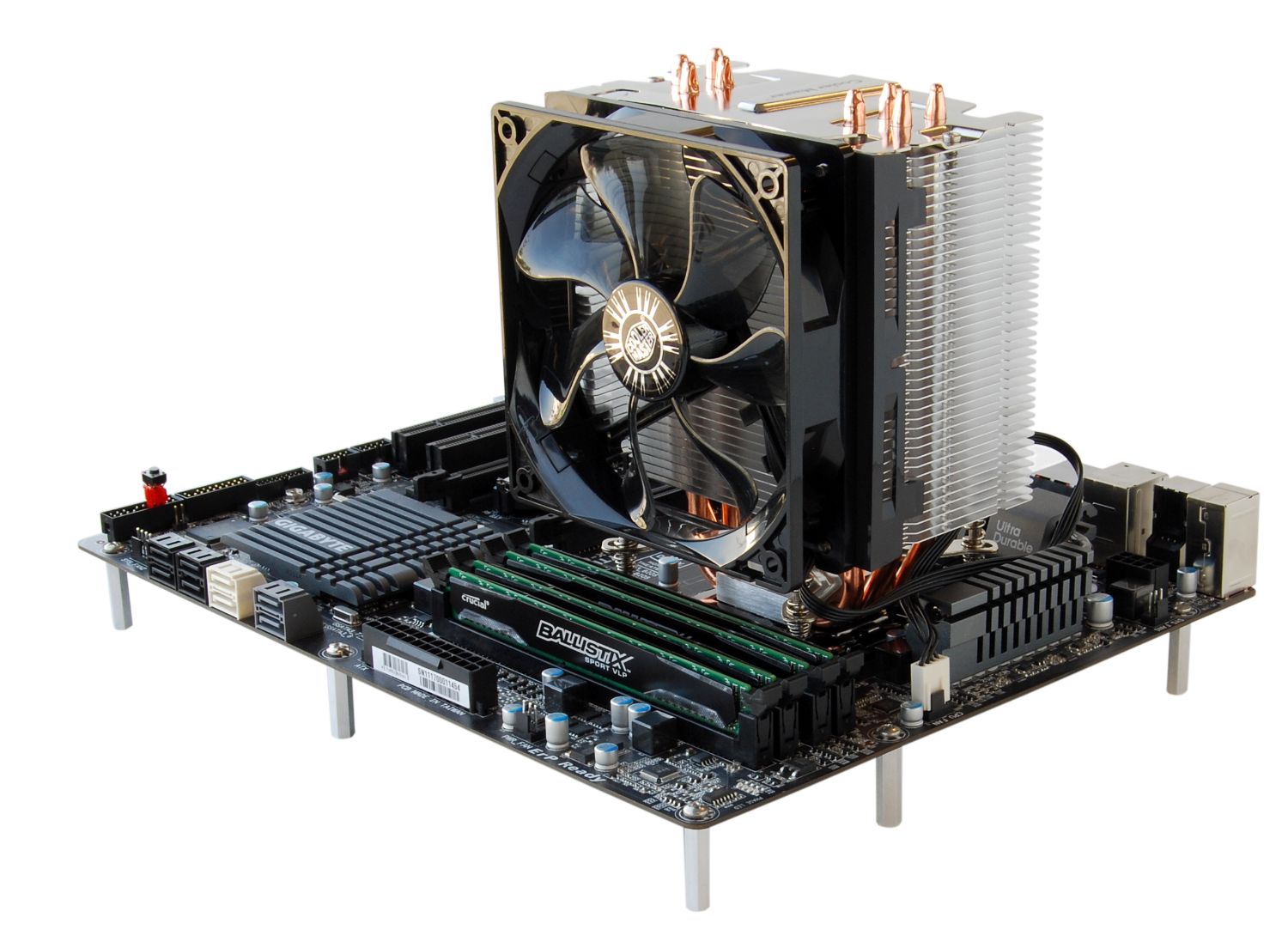 A Crucial DDR4 UDIMM RAM memory module in position on a pc's motherboard
