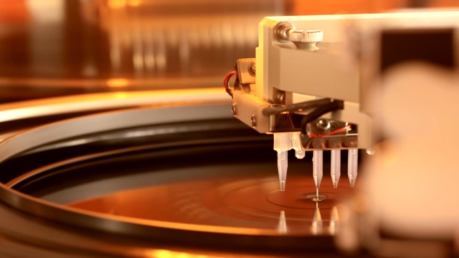 A wafer being exposed to the photolithography process