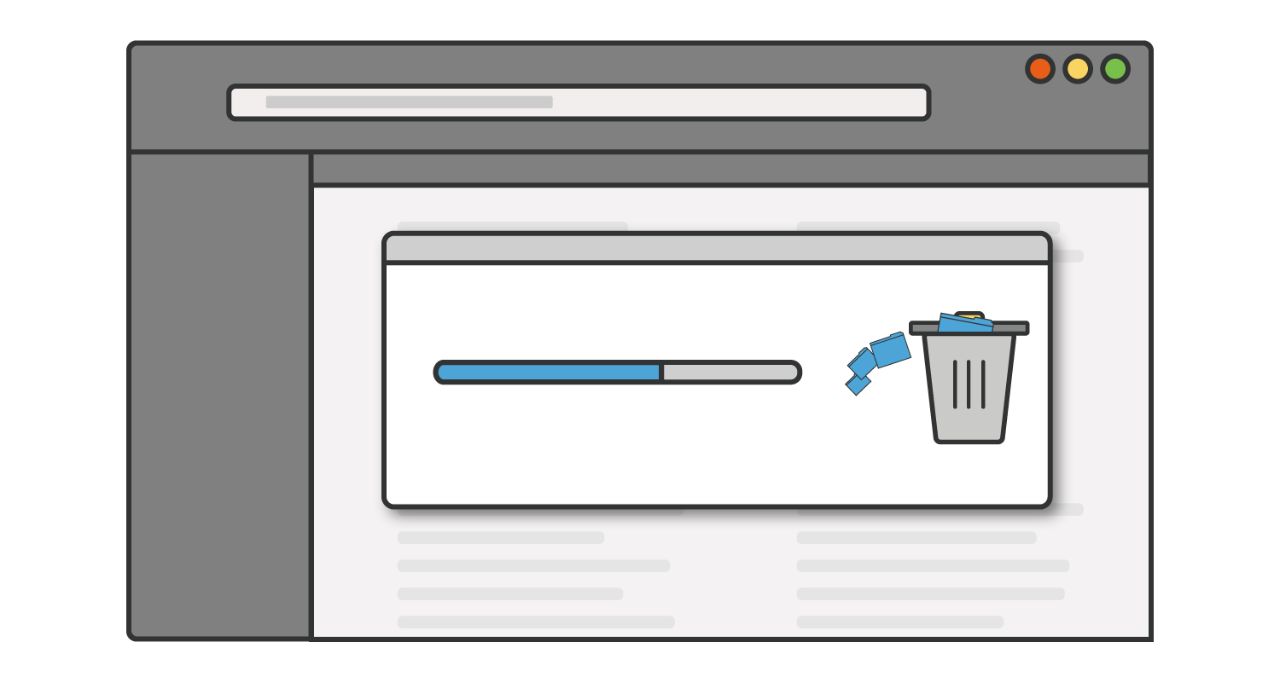 Illustration of a progress bar as unused programmes or applications are deleted from a computer