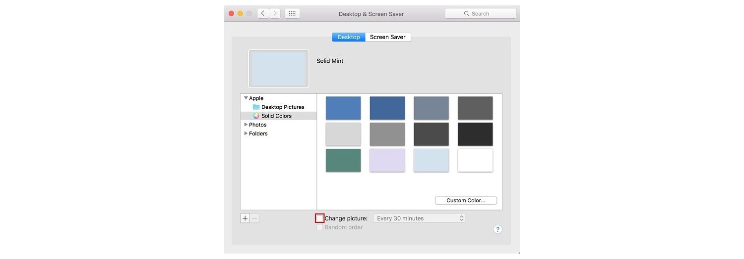 Screenshot of the Desktop and Screensaver pop-up window on a Mac