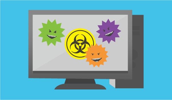 Computer viruses attack a desktop computer.