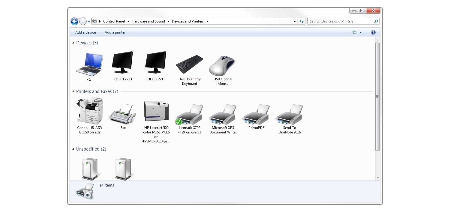 Windows 7 Devices & Printers window