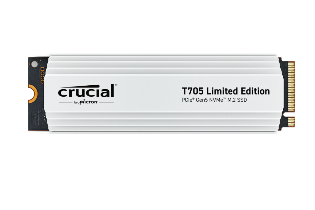 Crucial T705 PCIe 5.0 NVMe M.2 SSD with limited edition white heatsink- view 1