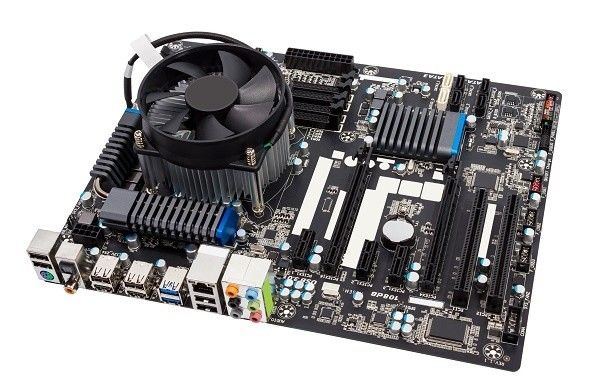 Computer motherboard on white background