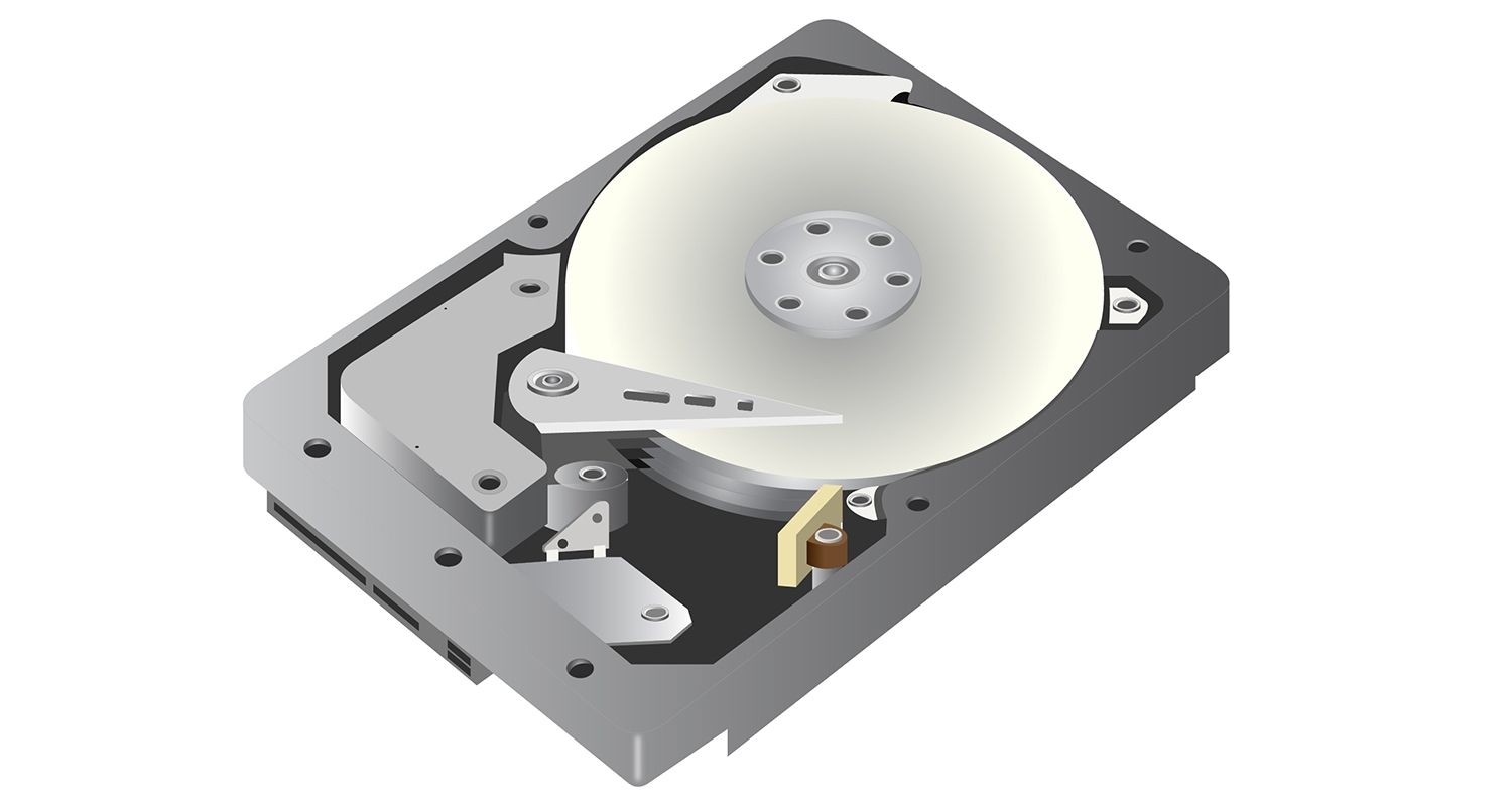 代表傳統硬碟(HDD)在白背景前的向量繪圖