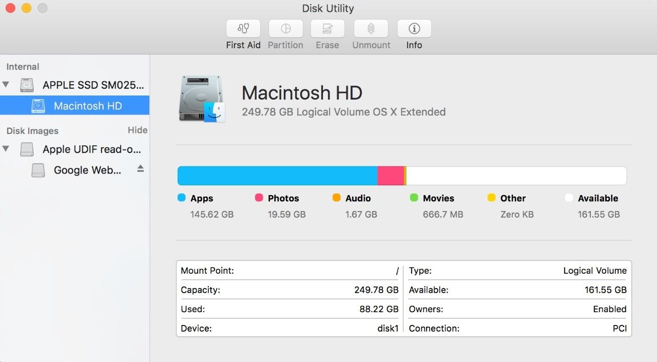 Screenshot of the Disk Utility pop-up window on a Mac