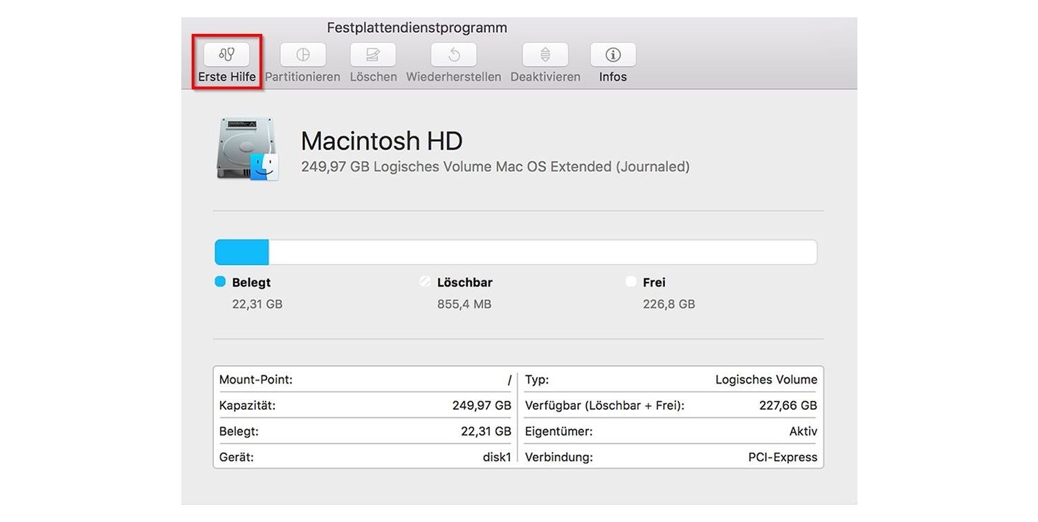 Screenshot des Popup-Fensters des Festplattendienstprogramms auf einem Mac