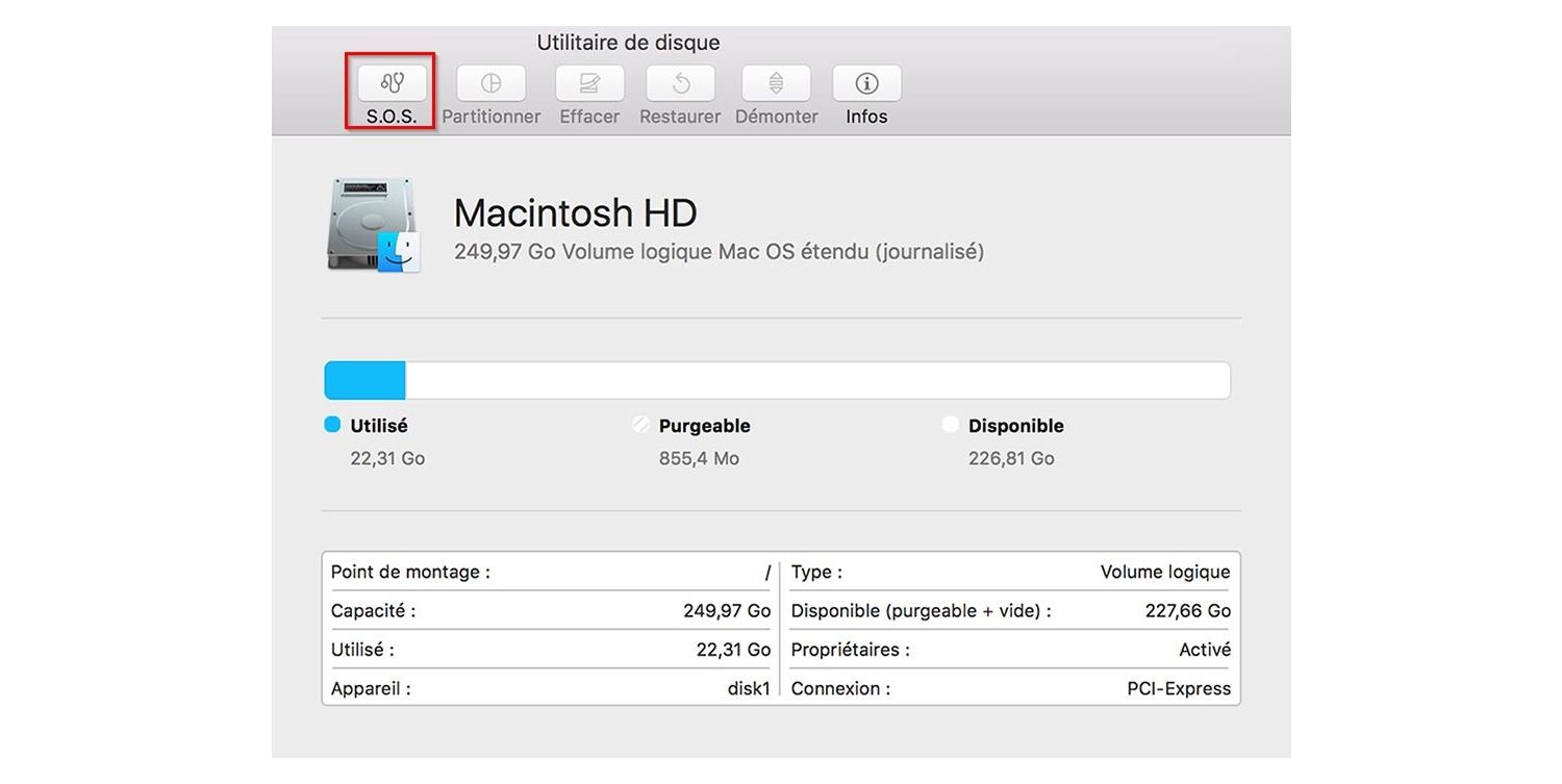 Capture d’écran de la fenêtre contextuelle de l’Utilitaire de disque d’un Mac